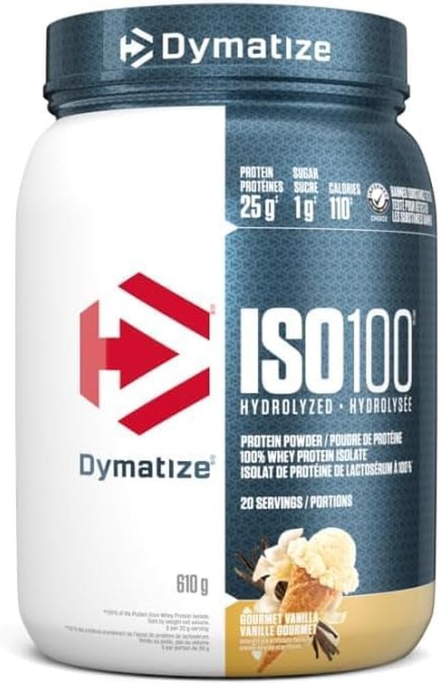 ISO100 Hydrolyzed Protein Powder by Dymatize, Gourmet Vanilla, 100% Whey Isolate Powder, 25g of Protein, Gluten Free, 20 Servings, 610g 🍁 All In One Marketplace Canada