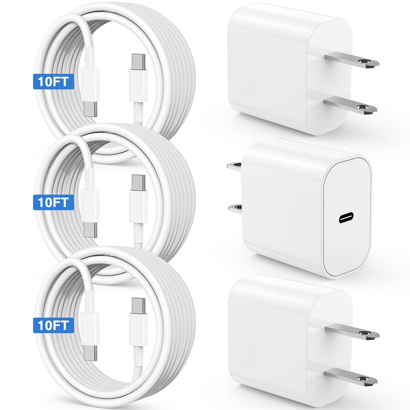 Susnwere iPhone 17 15 16 Charger 10Ft with 20W USB C Charger Block,3-Pack 20W Fast Wall Charger for iPhone 17 Pro Max/iPhone 16/16 Plus/16 Pro/16 Pro Max/15 Plus/15 Pro Max,3Pack Extra Long 10ft Cable 🍁 All In One Marketplace Canada