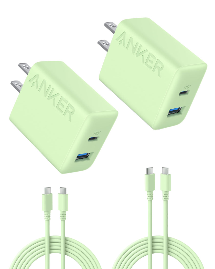 Anker iPhone 16 Charger, 2-Pack 20W Fast USB C Charger Block, for iPhone 16/16 Pro Max/15 Series/iPad Pro and More (Green, 2 Pack & 2 Cable) 🍁 All In One Marketplace Canada