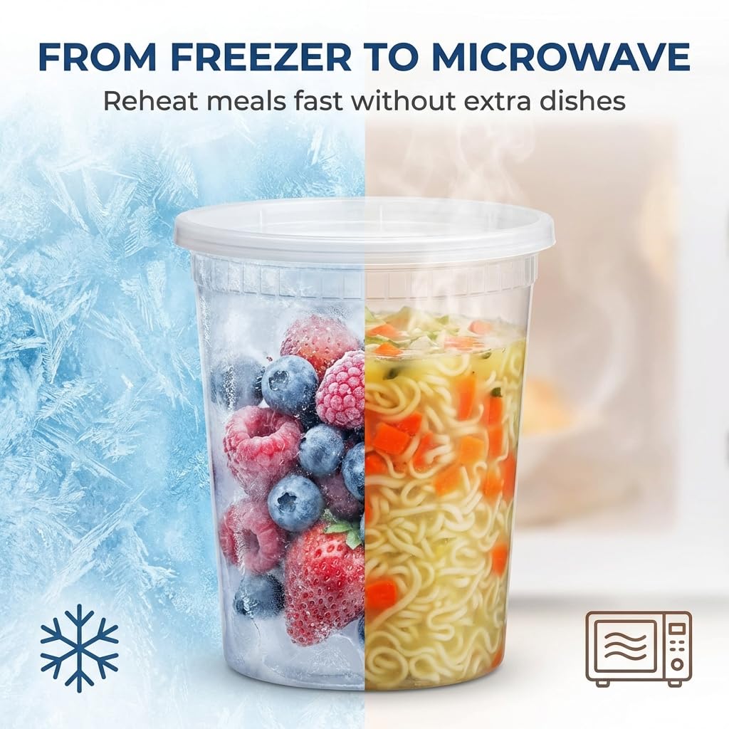 Deli Food Containers with Lids - (48 Sets) 24-32 Oz Quart Size & 24-16 Oz Pint Size Airtight Food Storage Takeout Meal Prep Containers with 54 Lids, BPA-Free, Dishwasher, Microwave Safe 🍁 All In One Marketplace Canada
