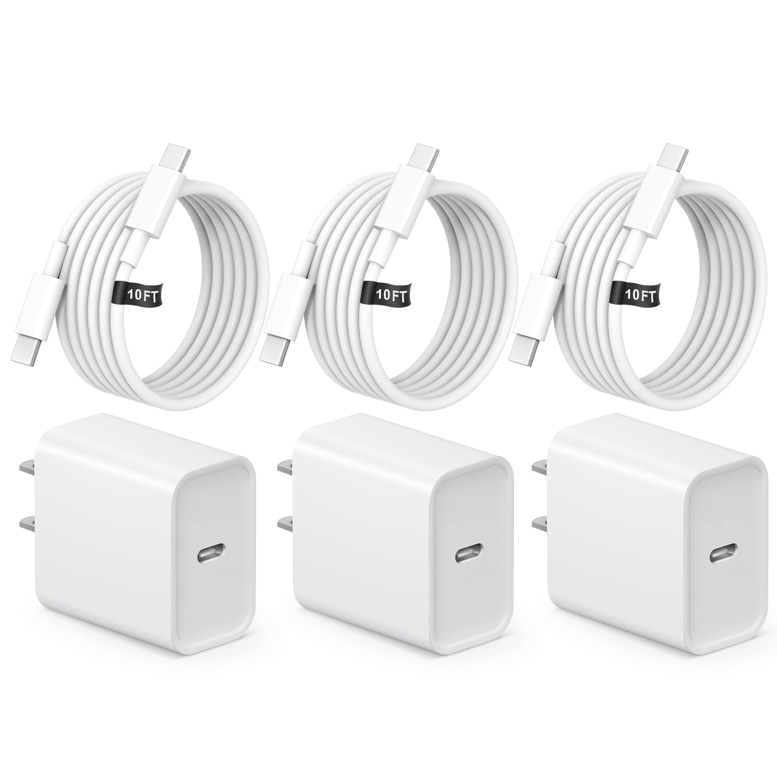 iPhone 17 16 Charger, 3Pack 10FT USB C to Type C Cable with USB C Charger Block Compatible with iPhone 17/16 Pro/16 Pro Max/15/15 Pro Max/16e, iPad Pro12.9/11 USB C Charger 🍁 All In One Marketplace Canada