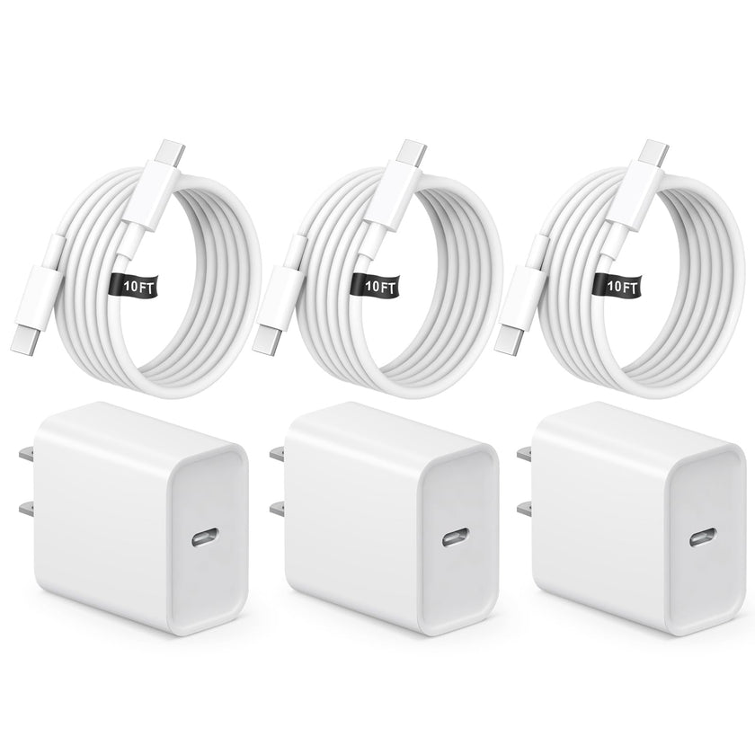 iPhone 17 16 Charger, 3Pack 10FT USB C to Type C Cable with USB C Charger Block Compatible with iPhone 17/16 Pro/16 Pro Max/15/15 Pro Max/16e, iPad Pro12.9/11 USB C Charger 🍁 All In One Marketplace Canada