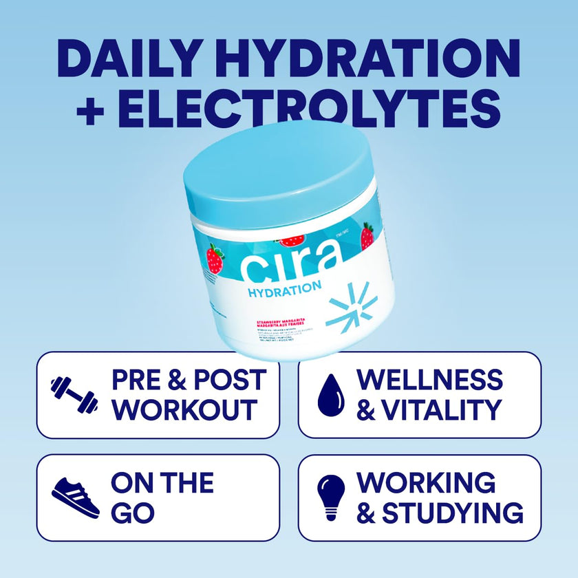 Cira Hydration Electrolytes Powder - Daily Electrolyte Powder, Sugar Free w Himalayan Salt, Magnesium, Potassium, Hydration Powder for Dehydration Relief & Recovery - Strawberry Margarita, 45 Servings 🍁 All In One Marketplace Canada