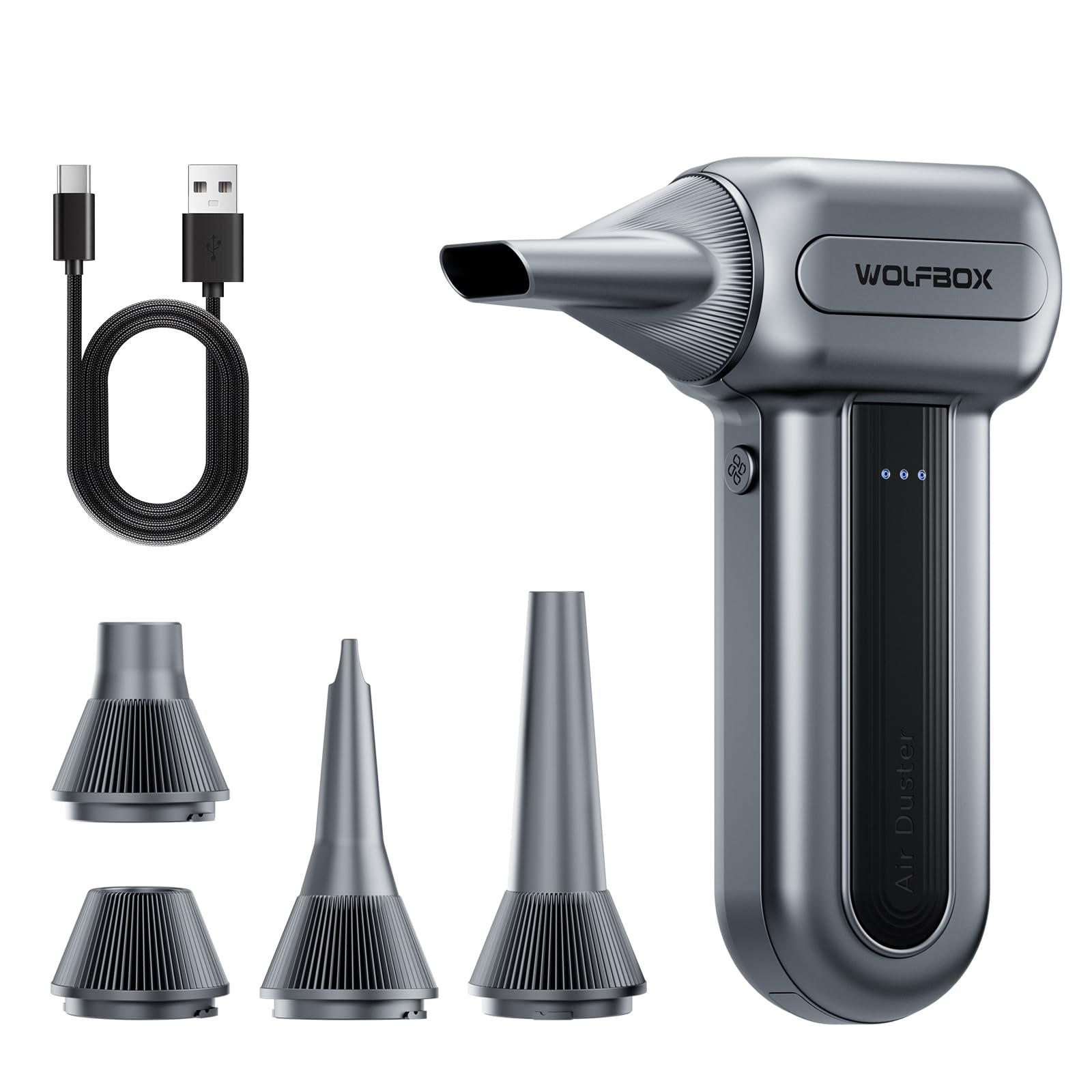 WOLFBOX MF70 Compressed Air Duster-110000 RPM Electric Air Duster with Extended Runtime, 3-Speed Rechargeable Air Blower for Keyboard, Computer, Camera, Car, Home, 5 Nozzles 🍁 All In One Marketplace Canada