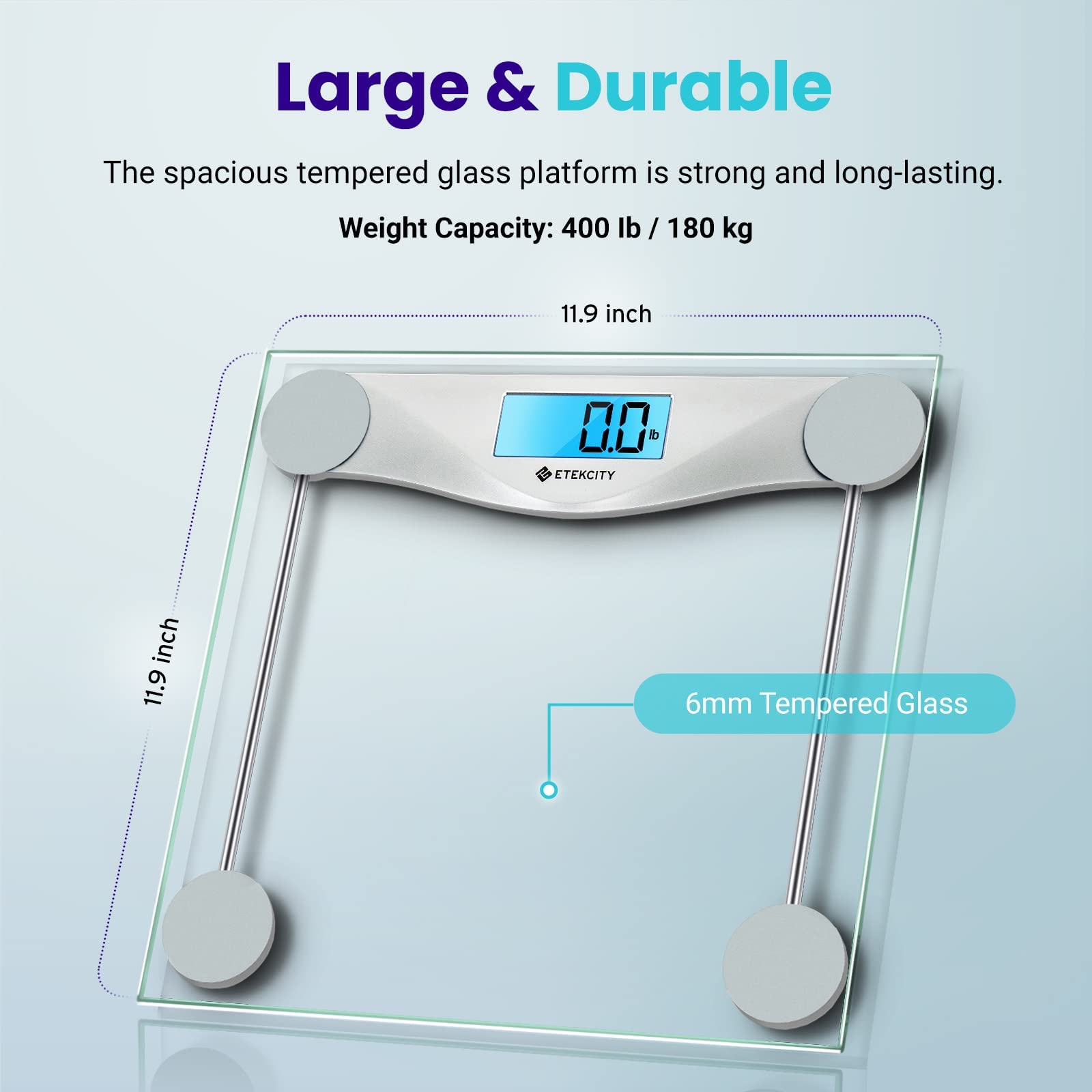 Etekcity Digital Body Weight Bathroom Scale, Large Blue LCD Backlight Display, High Precision Measurements,6mm Tempered Glass, 400 Pounds 🍁 All In One Marketplace Canada
