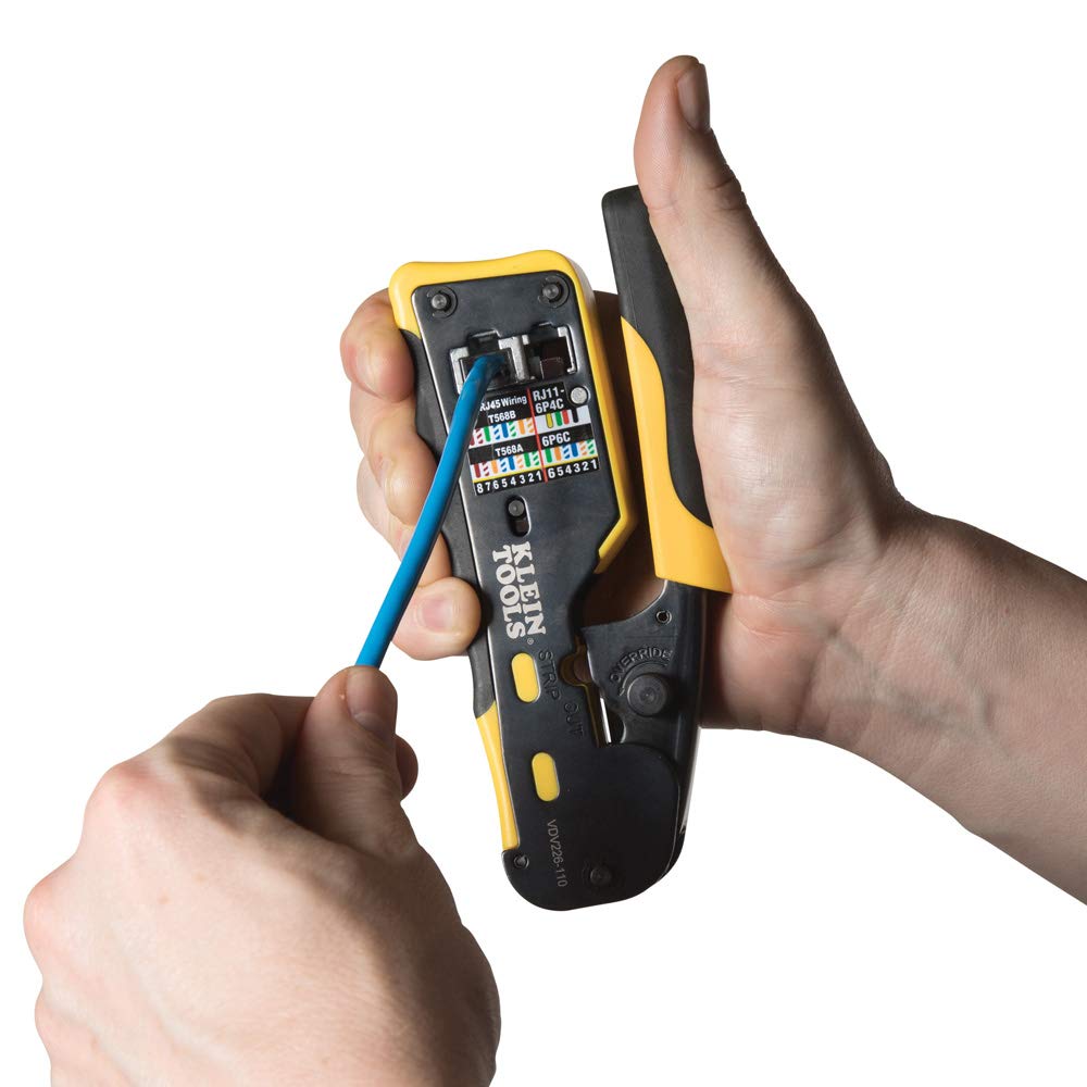Klein Tools VDV226-110 Ratcheting Modular Data Cable Crimper/Wire Stripper/Wire Cutter for RJ11/RJ12 Standard, RJ45 Pass-Thru Connectors 🍁 All In One Marketplace Canada