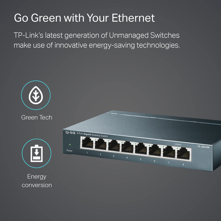 TP-Link TL-SG108 | 8 Port Gigabit Unmanaged Ethernet Network Switch, Ethernet Splitter | Plug & Play | Fanless Metal Design | Shielded Ports | Traffic Optimization | Limited Lifetime Protection 🍁 All In One Marketplace Canada
