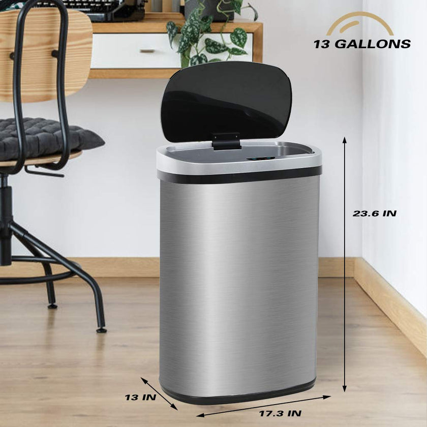 FDW Garbage Can 13 Gallon 50 Liter Kitchen Trash Can for Bathroom Bedroom Home Office Automatic Touch Free High-Capacity with Lid Brushed Stainless Steel Waste Bin 🍁 All In One Marketplace Canada