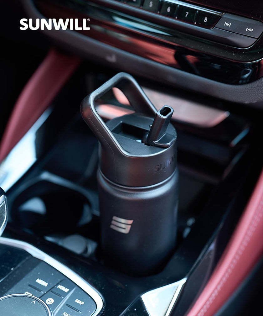 SUNWILL Metal Water Bottle with Straw 22 oz, Stainless Steel Insulated Flask for Cold and Hot Drink, Travel, Sports, Gym, Powder Coated Black 🍁 All In One Marketplace Canada