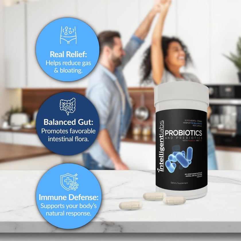 Intelligent Labs 50 Billion CFU Probiotic with Prebiotics - Advanced Gut Health & Immune Support - Acid Resistant, Overfilled for Max Potency - No Refrigeration Needed - 60 Capsules (60-Day Supply) 🍁 All In One Marketplace Canada
