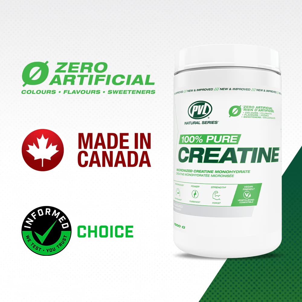 PVL 100% Pure Creatine Monohydrate Powder – Micronized Supplement for Women & Men, Unflavoured Amino Acids & Beta Alanine Friendly, Informed-Choice Tested, 1000 g (200 Servings) 🍁 All In One Marketplace Canada