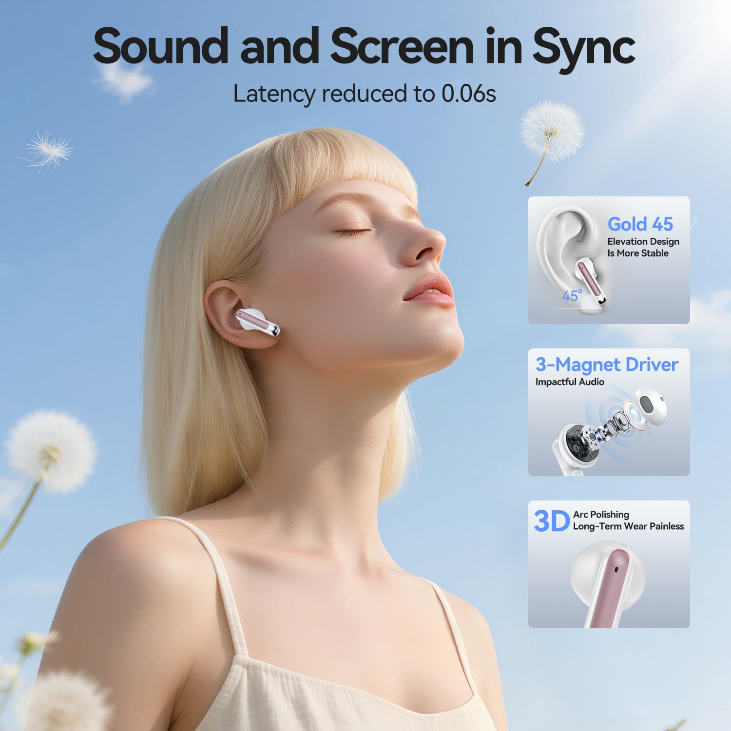 Wireless Earbuds, Bluetooth 5.4 in-Ear Headphones Wireless Bluetooth with ENC 4 Mics, Bluetooth Earbuds 50 Hour Noise-Cancelling Ear Buds with LED Indicator, IPX7 Waterproof for Sports/Work Rosa Gold 🍁 All In One Marketplace Canada