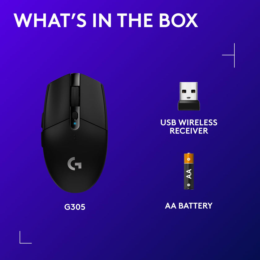 Logitech G305 Lightspeed Wireless Gaming Mouse, Hero Sensor, 12,000 DPI, Lightweight, 6 Programmable Buttons, 250h Battery, On-Board Memory, Compatible with PC, Mac - Black 🍁 All In One Marketplace Canada