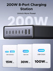 UGREEN 200W 8-Port GaN USB C Charger Block, Desktop Charging Station USB C and USB PD 100W Fast Charging Compatible for MacBook Pro 16