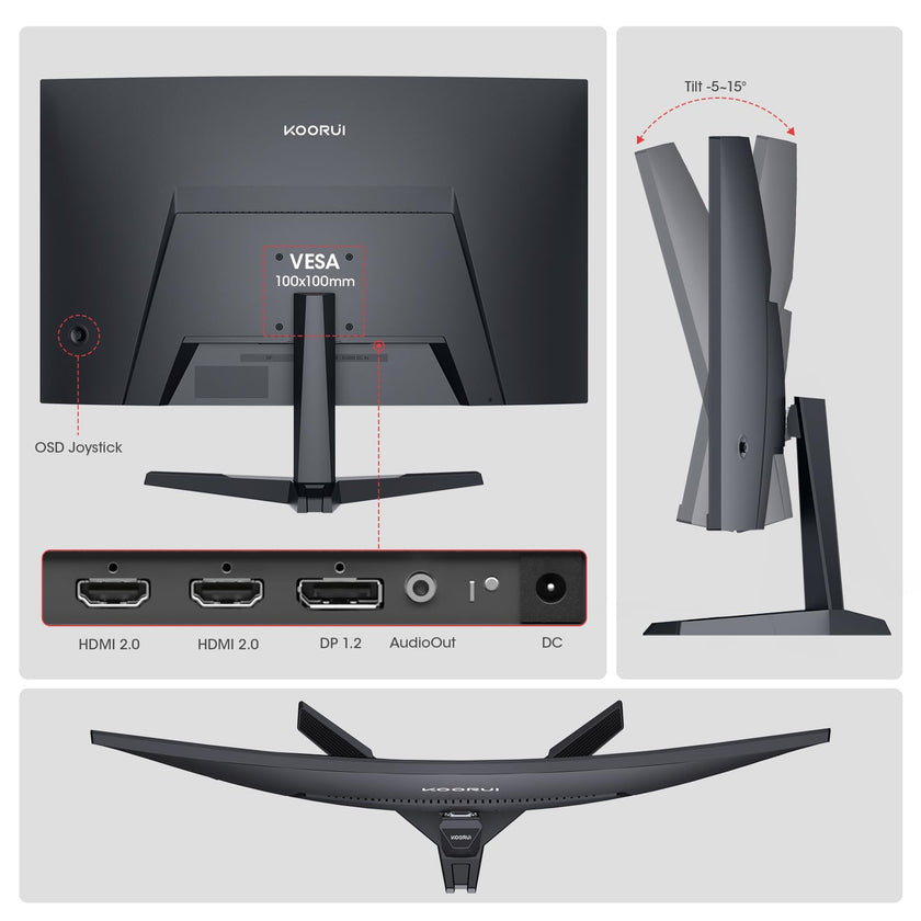 KOORUI 24 Inch Curved Gaming Monitor, 180Hz 1080P 1500R, Adaptive Sync, HDR 🍁 All In One Marketplace Canada