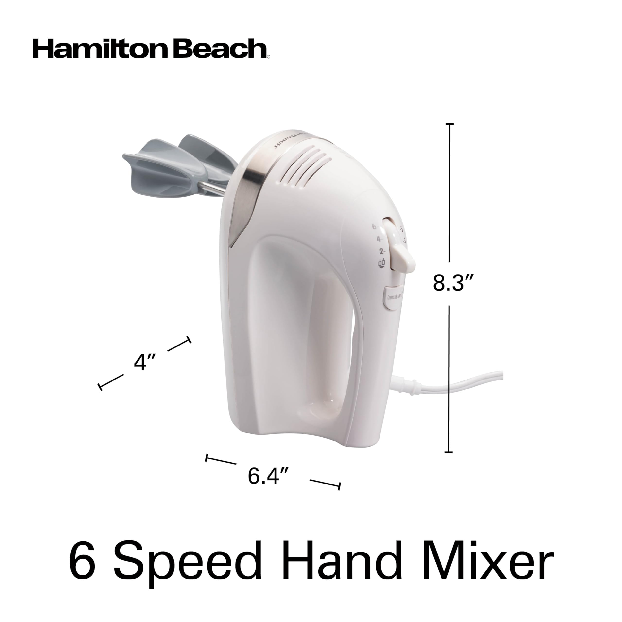 Hamilton Beach 6-Speed Electric Hand Mixer for Baking, 275W, Easy Clean Beaters, Dough Hooks, Whisk, Snap-On Storage Case, White (62636J) 🍁 All In One Marketplace Canada