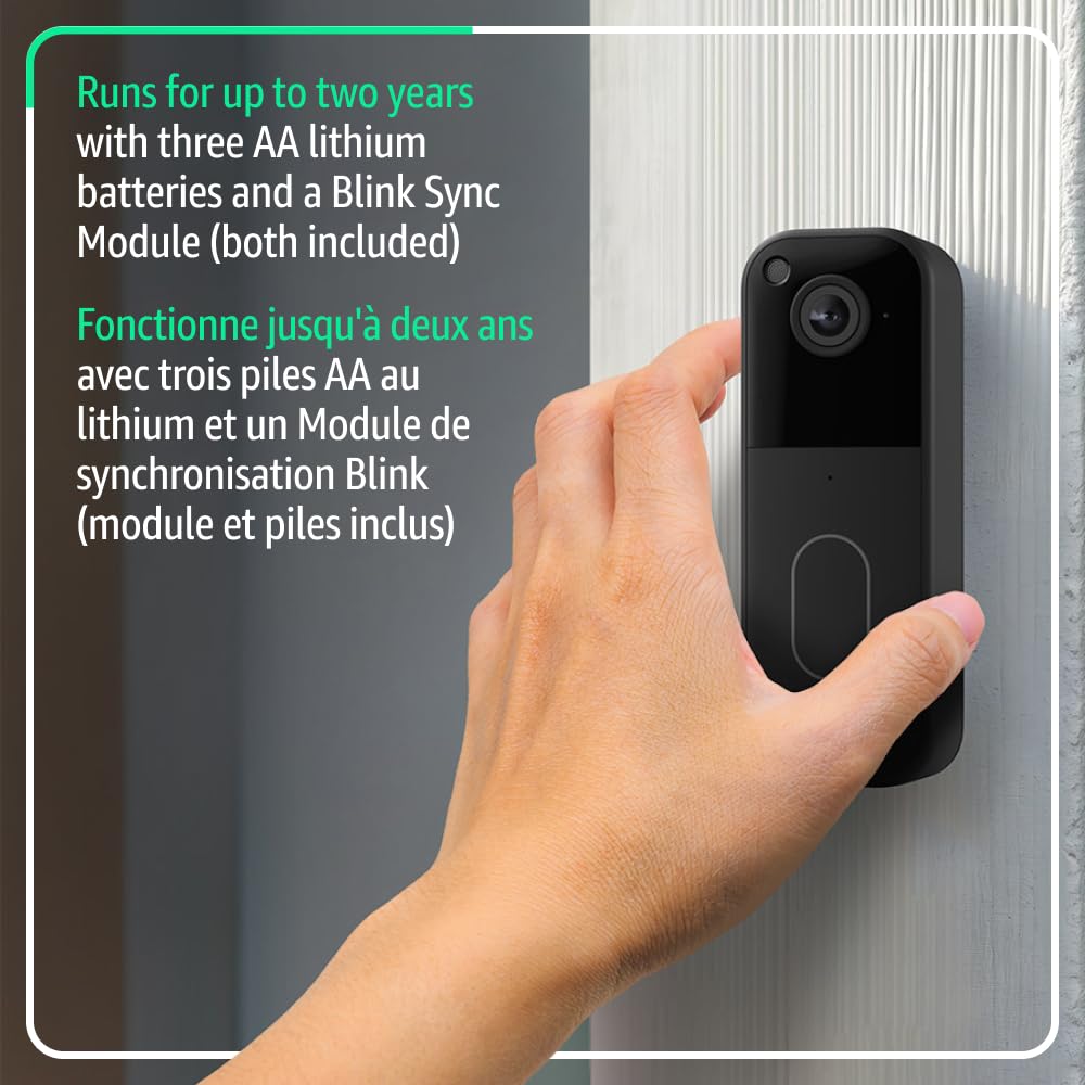 Blink Video Doorbell – Head-to-toe HD view, two-year battery, simple setup. Sync Module Core included – System (Black) 🍁 All In One Marketplace Canada