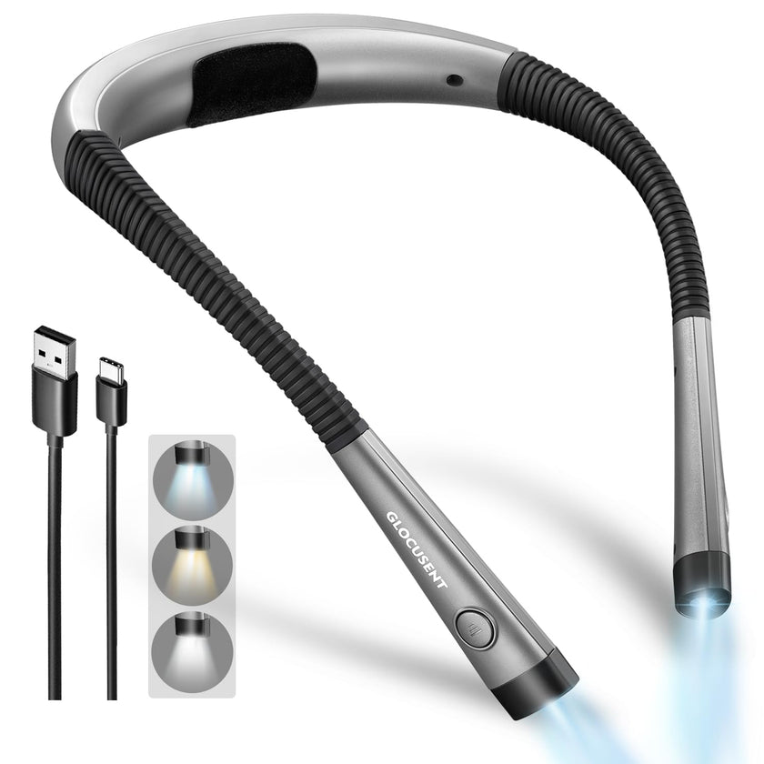 Glocusent Book Light, 3 Color Temperatures Reading Light, Bendable Neck Light, 80 Hrs Lasting Rechargeable Book Light for Reading in Bed, Knitting, Camping, Repairing, Avid Reader Gift 🍁 All In One Marketplace Canada