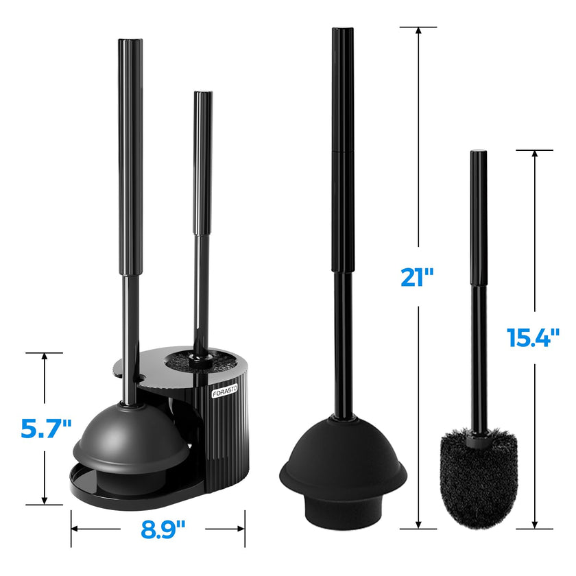 FORASTO 2 in 1 Toilet Brush and Plunger Set, Extended Handle, Bathroom Cleaning Tools, Toilet Bowl Brush and Plungers Combo, Bathroom Cleaning Supplies, Charcoal 🍁 All In One Marketplace Canada