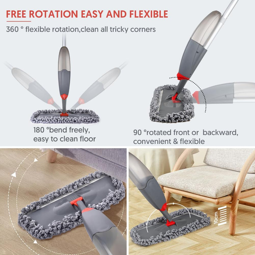Spray Mop for Floor Cleaning, Domi-patrol Microfiber Floor Mop Dry Wet Mop Spray with 3 Washable Mop Pads & Refillable Bottle, Dust Cleaning Mop for Hardwood Laminate Tile Floors, Gray 🍁 All In One Marketplace Canada