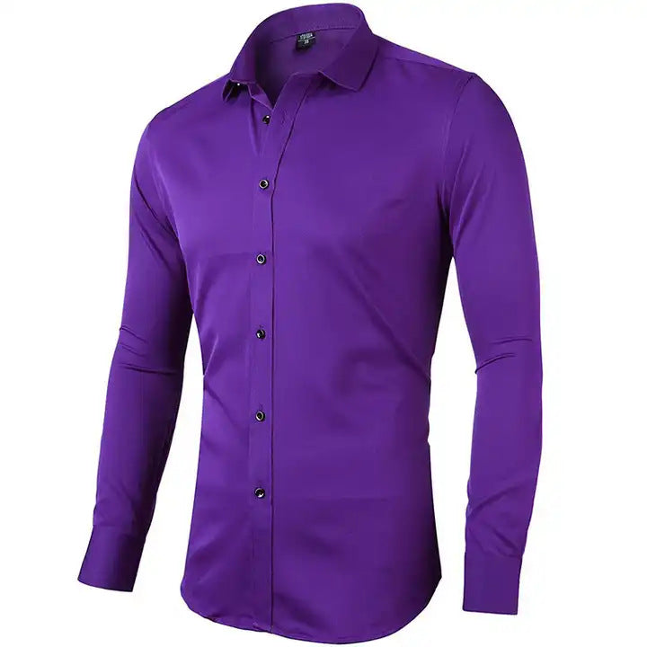 Men's Long Sleeve Business Casual Shirt – Loose Fit, 10 Colors, S–8XL | Canada & USA