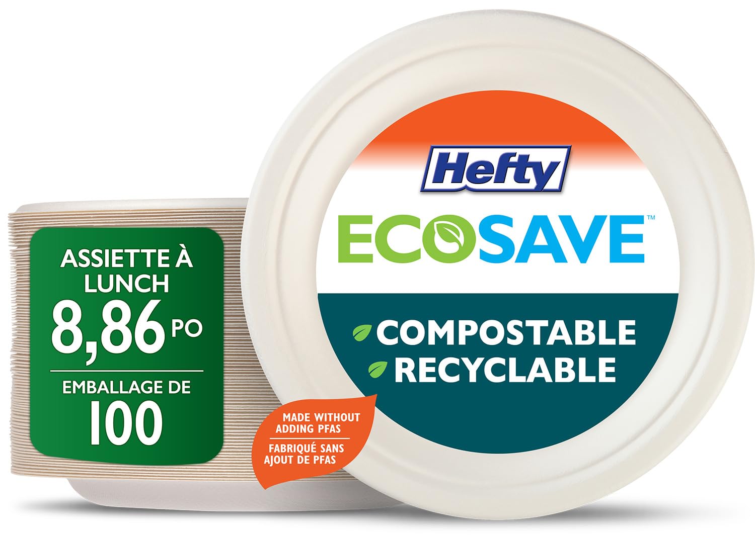Hefty ECOSAVE Compostable Disposable Paper Plates Lunch 8.86