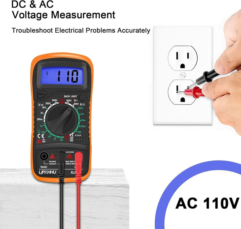 Digital Multimeter Voltmeter Battery Voltage Multi Tester AC DC Volt OHM Amp Current Meter Circuit Continuity Resistance Diode Electrical Tester with Test Leads Backlight LCD Display 🍁 All In One Marketplace Canada