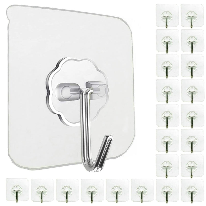Jwxstore 24 Pack Wall Hooks for Hanging 33lb(Max) Heavy Duty Self Adhesive Hooks Transparent Waterproof Sticky Hooks for Keys Bathroom Shower Outdoor Kitchen Door Home Improvement Utility Hooks 🍁 All In One Marketplace Canada
