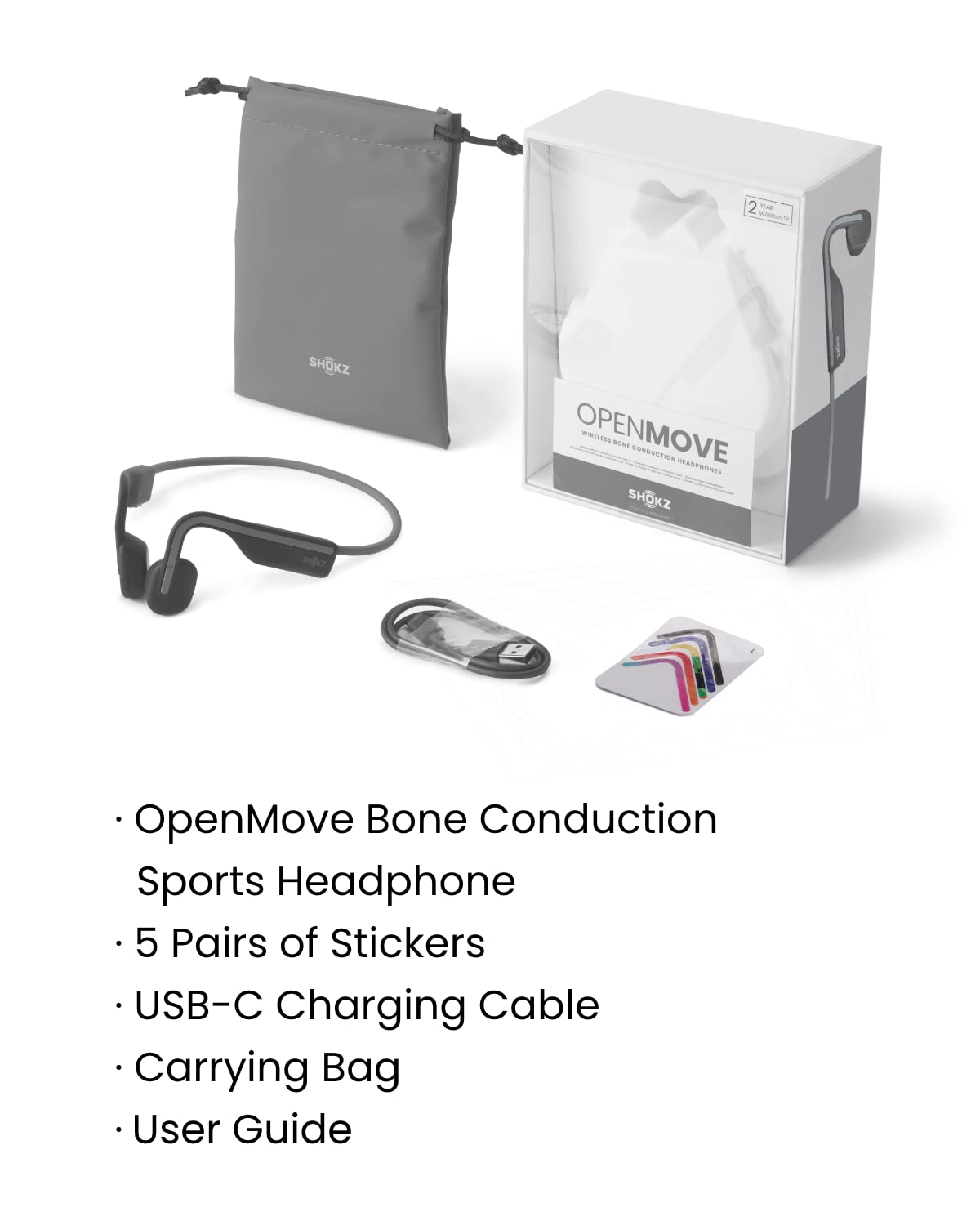 Shokz (AfterShokz) OpenMove - Open-Ear Bluetooth Sport Headphones - Bone Conduction Wireless Earphones - Sweatproof for Running and Workouts, with Sticker Pack (Grey) 🍁 All In One Marketplace Canada
