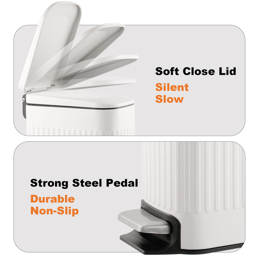 TrashAid Slim Bathroom Trash Can with Lid Soft Close, 6 Liter/1.6 Gallon Stainless Steel Small Garbage Can with Removable Inner Bucket, Step Pedal, Slim Wastebasket for Toilet, Office, Bedroom, White 🍁 All In One Marketplace Canada