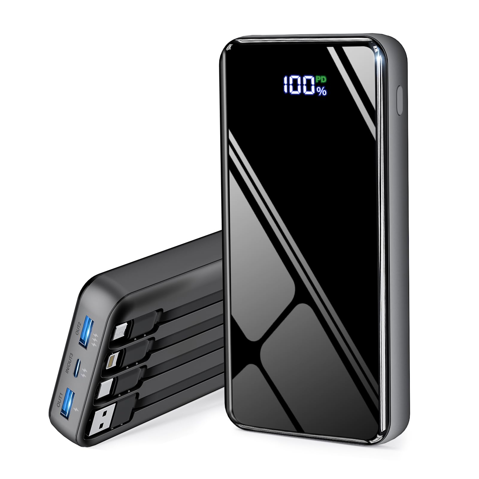 Portable Charger with Built in Cables, 50000mAh Power Bank Fast Charging 6 Outputs 2 Inputs with LED Display External Battery Pack Compatible with Cellphones Tablets AirPods etc 🍁 All In One Marketplace Canada