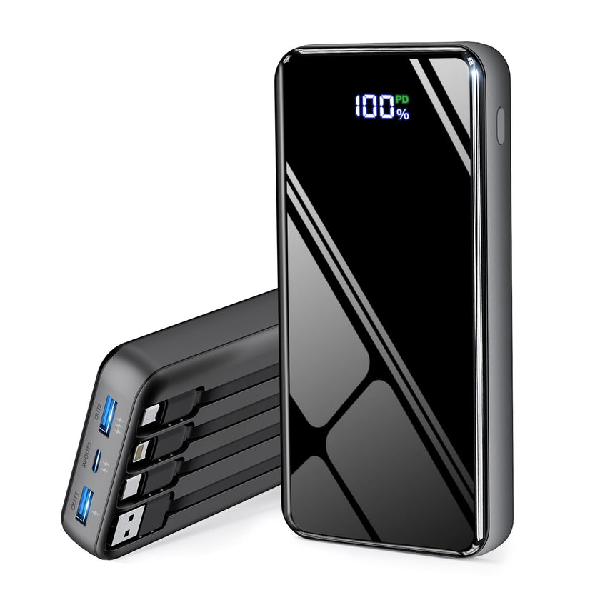 Portable Charger with Built in Cables, 50000mAh Power Bank Fast Charging 6 Outputs 2 Inputs with LED Display External Battery Pack Compatible with Cellphones Tablets AirPods etc 🍁 All In One Marketplace Canada