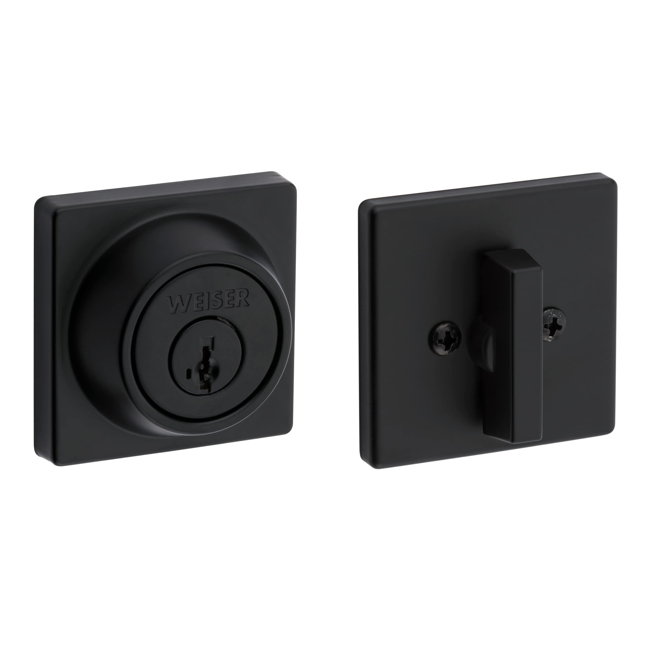 Weiser Elements Matte Black Square Deadbolt Lock, ANSI/BHMA Grade 3 Certified Front Door Lock, Kick Proof, Bump Proof & Anti-theft Exterior Door Lock with Key, Traditional Door Locks for Entry Door 🍁 All In One Marketplace Canada