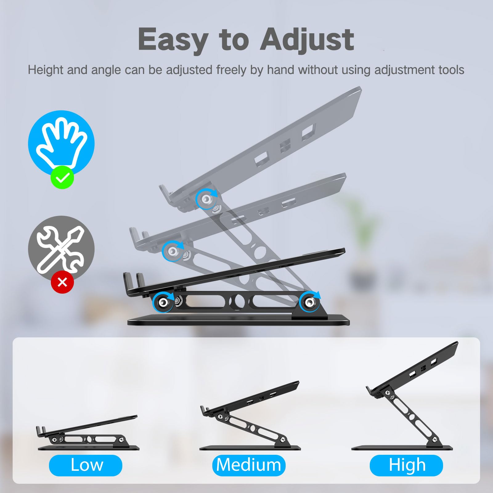 Gogoonike Adjustable Laptop Stand for Desk, Metal Foldable Laptop Riser, Portable Laptop Holder, Ventilated Cooling Computer Notebook Stand Compatible with 10-15.6” Laptops 🍁 All In One Marketplace Canada