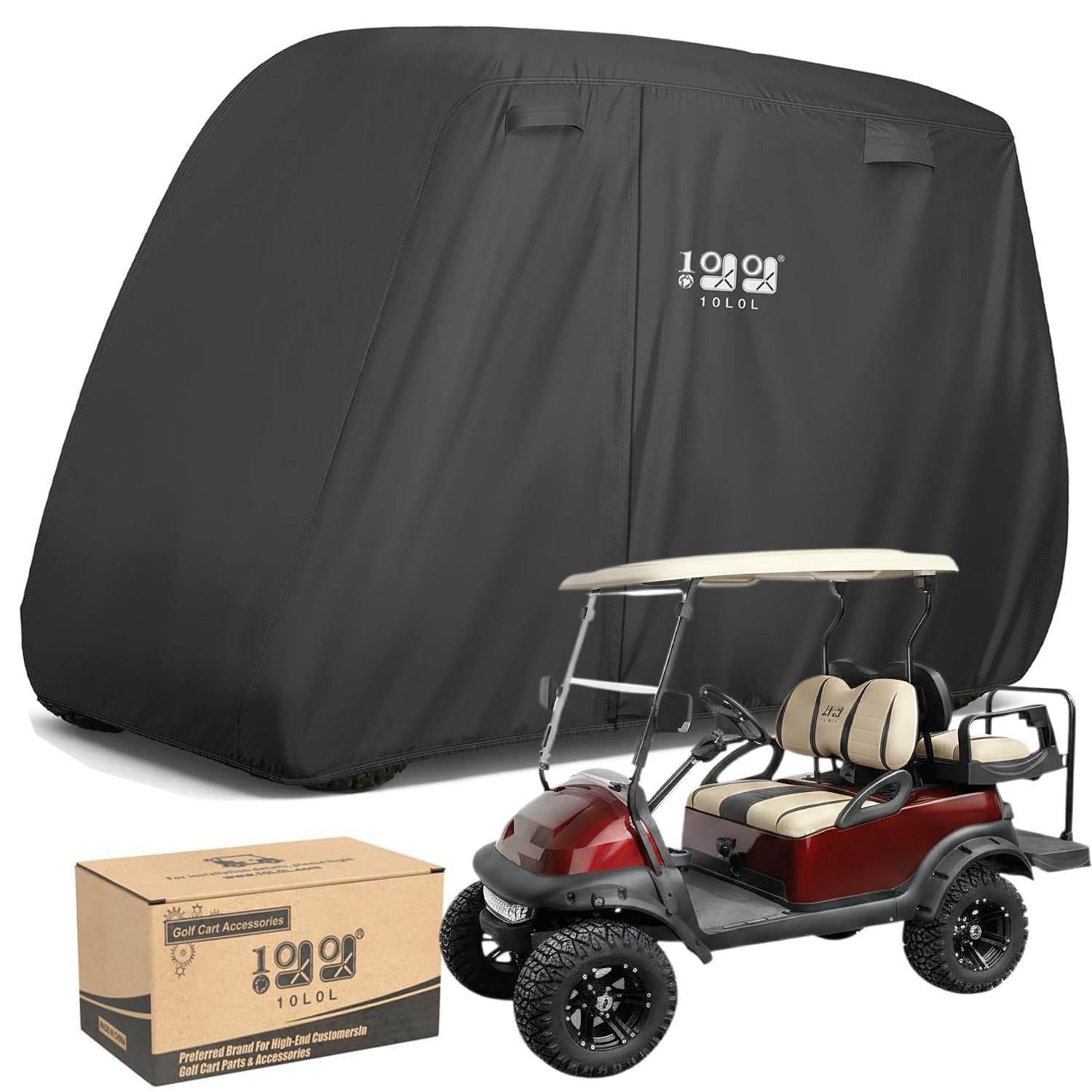 10L0L Universal 2-4 Passenger Golf Cart Cover for EZGO, Club Car and Yamaha, Waterproof Sunproof and Durable, Black 🍁 All In One Marketplace Canada