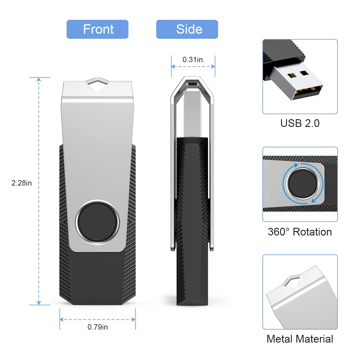 64 GB Flash Drive, Aiibe USB Flash Drive Thumb Drive 64GB Memory Stick Zip Drive Fold Storage Jump Drive 64G USB 2.0 Black 🍁 All In One Marketplace Canada
