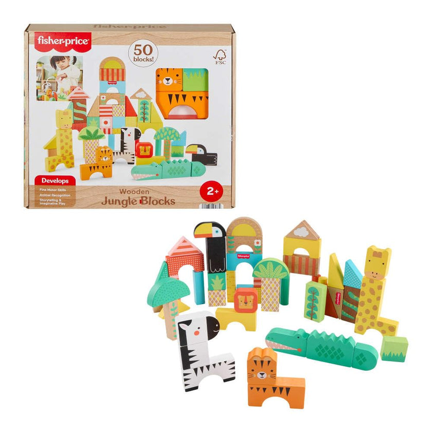 Fisher-Price Wood Toddler Toy Jungle Blocks, 50-Piece Wooden Animal Building Set for Preschool Pretend Play Kids Ages 2+ Years 🍁 All In One Marketplace Canada