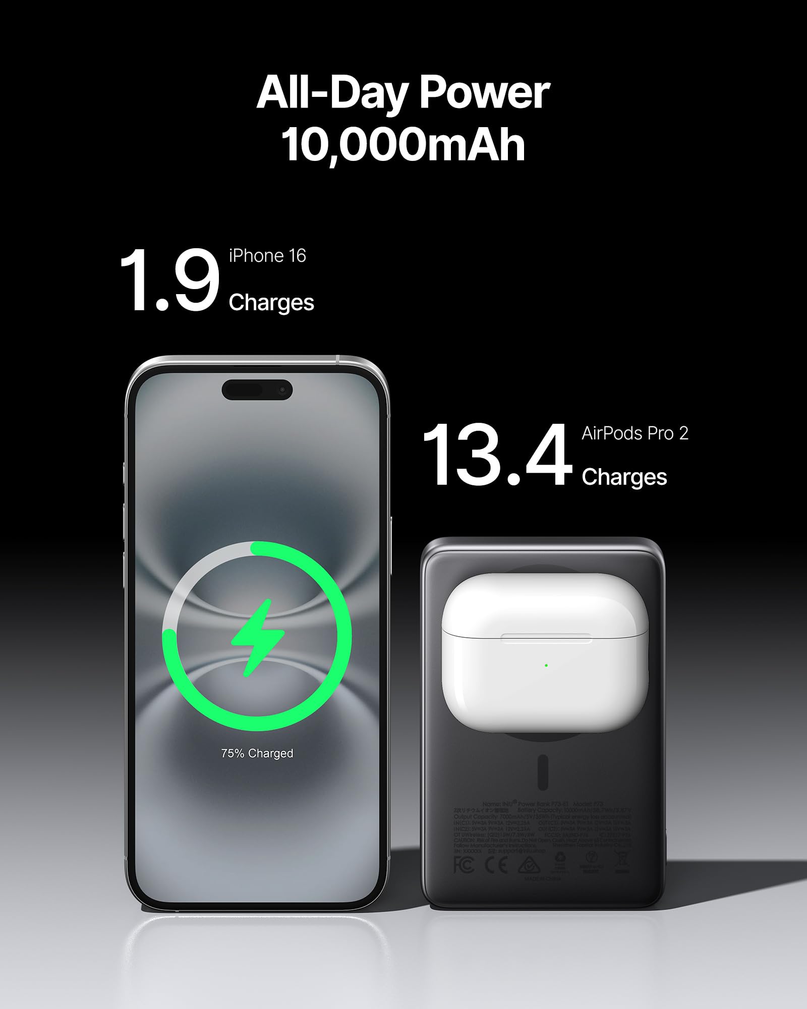 INIU for MagSafe Slimmest Power Bank, Original Qi2 Certified Wireless Fast Charging, 10000mAh 45W Portable Charger with USB C Cable & Stand, Flight Safe Magnetic Battery Pack for iPhone 17-12 Series 🍁 All In One Marketplace Canada