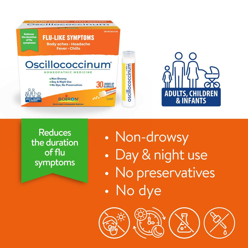 Boiron Oscillococcinum 60 doses Homeopathic Medicine for Flu-like Symptoms; Reduces the duration of flu-like symptoms such as body aches headaches fever and chills; Kosher (Pack of 2) 🍁 All In One Marketplace Canada