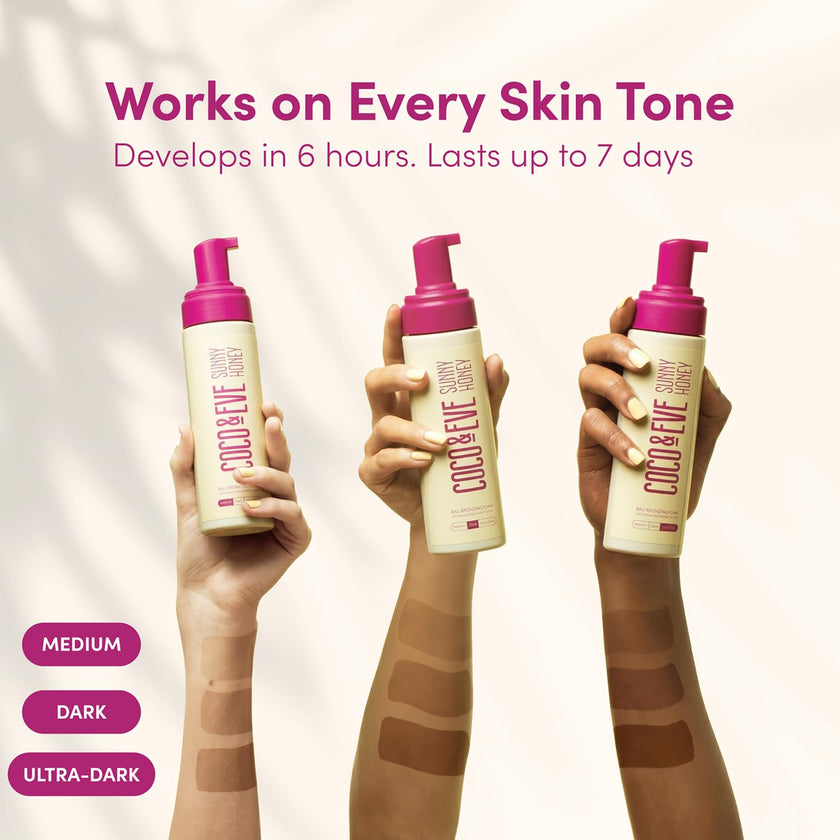 Coco & Eve Self Tanner Mousse - All Natural Sunless Tanning Mousse | Instant Self Tanning Lotion with Bali Bronzer | Sunny Honey Bali Bronzing Kit (Dark) 🍁 All In One Marketplace Canada