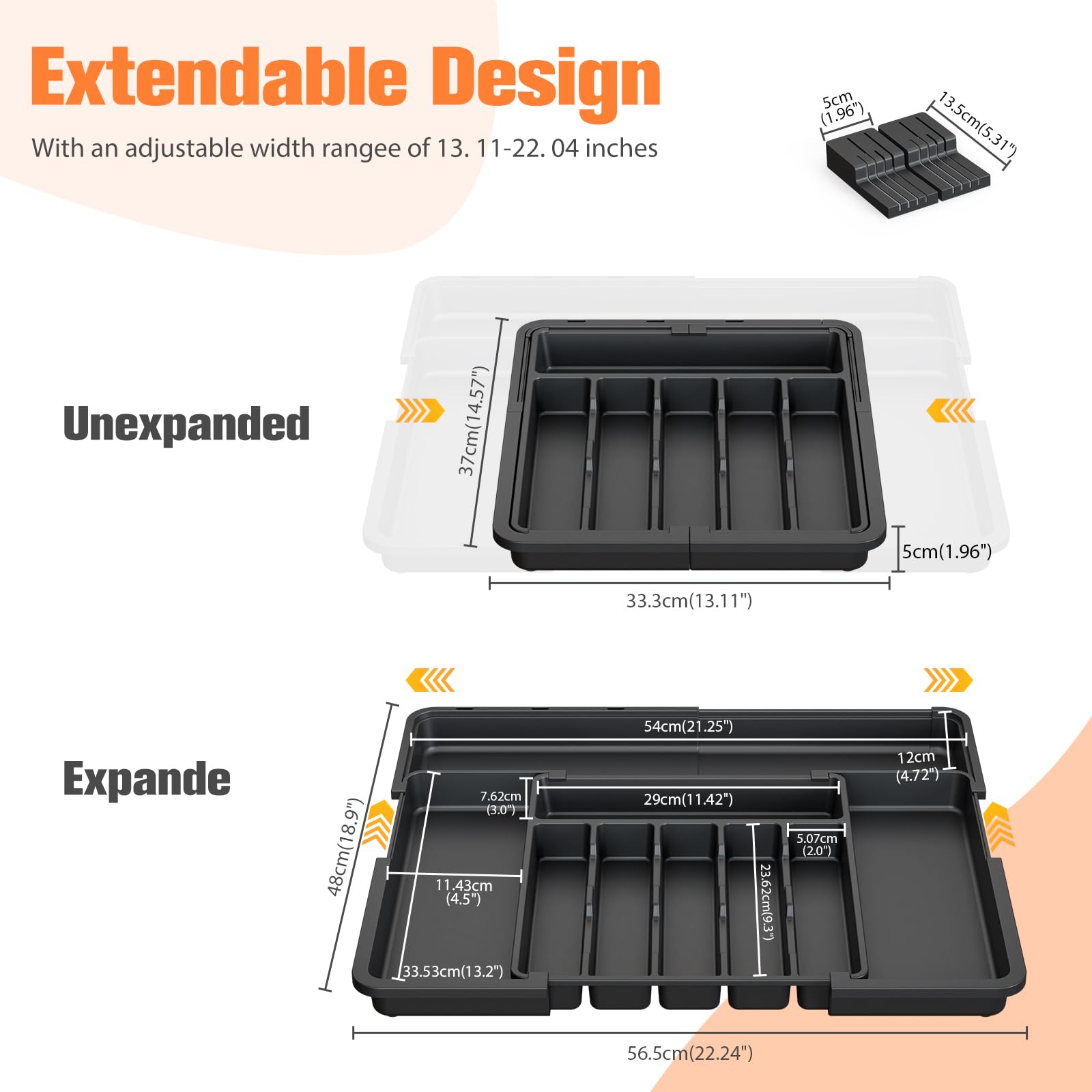 Ceecysaa Cutlery Organizer with 2 Removable Knife Blocks, Expandable Utensil Tray,Adjustable Cutlery Tray Drawer Organizer for Spoons, Knives, Kitchen Organizers and Storage,ABS,Black(6-9 Slots) 🍁 All In One Marketplace Canada