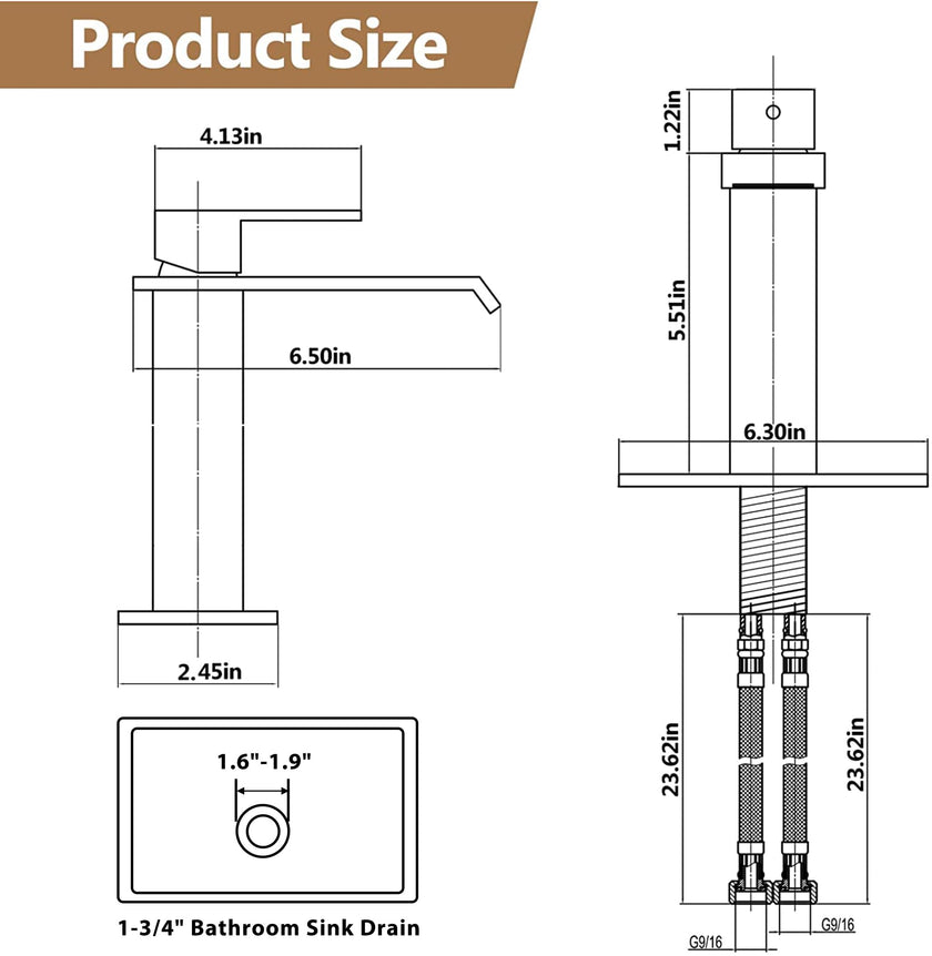 Fransiton Black Bathroom Faucet Bathroom taps 1 or 3 Hole Bathroom Sink Faucet Single Handle washroom Waterfall Faucet with Deck and Pop-up Drain 🍁 All In One Marketplace Canada