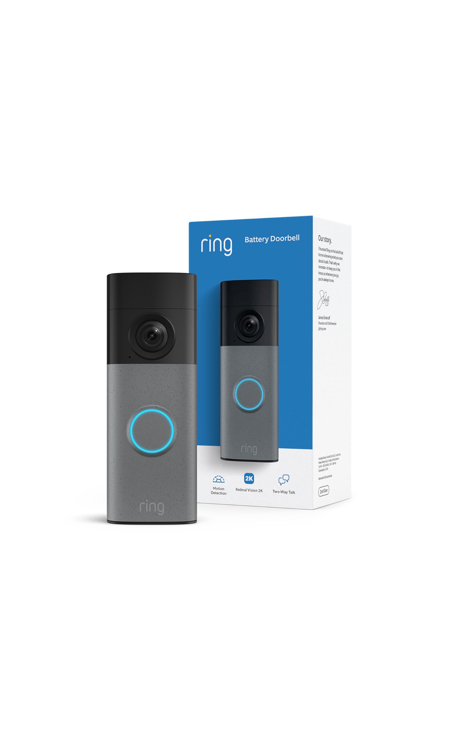 Ring Battery Doorbell (newest model), Retinal 2K with wide-angle video, up to 6x Enhanced Zoom, Two-Way Talk, and Built-In Battery, Speckled Gray 🍁 All In One Marketplace Canada