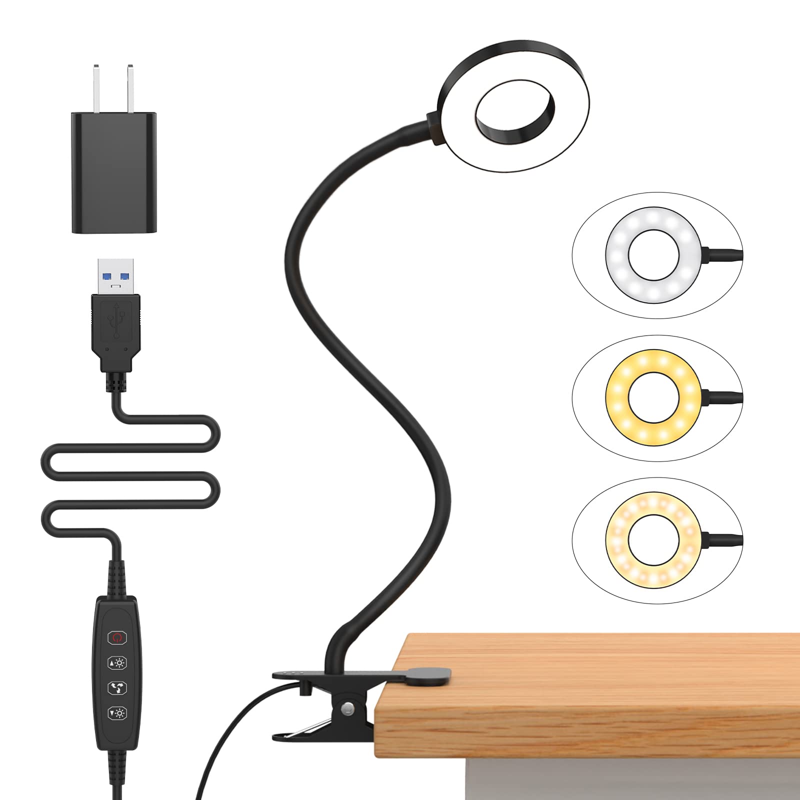 iZELL Desk Lamp, LED Reading Light with Clamp, 3 Color Modes & 10 Brightness Silicone Flexible Arm Book Light for Kids Reading Book in Bed at Night Clip on Table, Zoom Meetings - 15.8'' Black 🍁 All In One Marketplace Canada