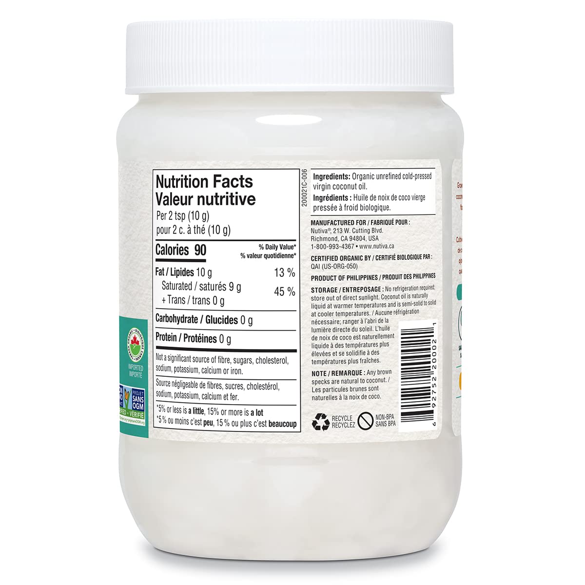 Nutiva Organic Coconut Oil Virgin, 860Ml 🍁 All In One Marketplace Canada