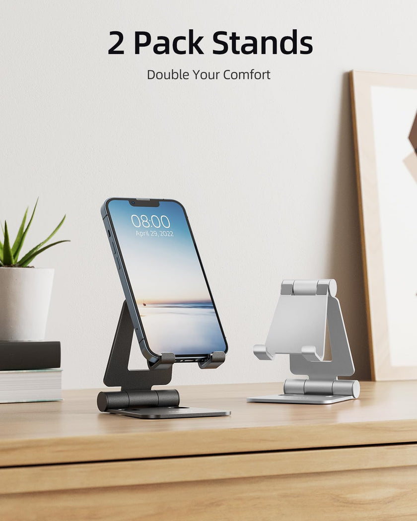 Nulaxy 2 Pack Dual Foldable Phone Stand for Desk, Fully Adjustable Desktop Cell Phone Holder Accessories for Office Kindle Compatible with 4-8