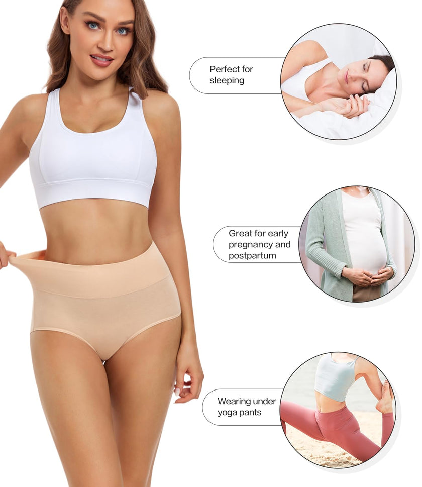 wirarpa Women's High Waisted Cotton Briefs Ladies Underwear Comfortable Panties 5 Pack Beige Large 🍁 All In One Marketplace Canada