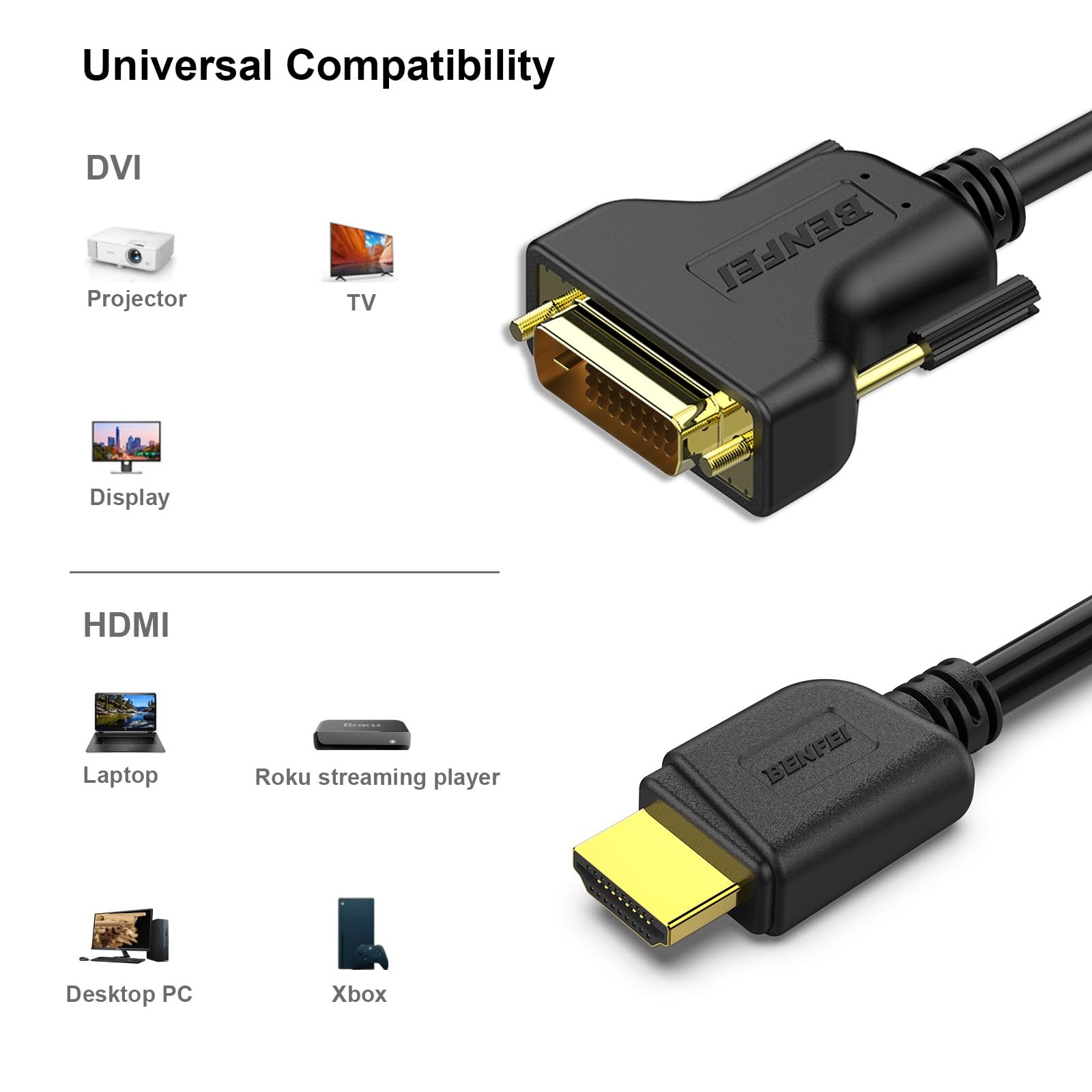 BENFEI HDMI to DVI, Bi Directional DVI-D 24+1 Male to HDMI Male High Speed Adapter Cable Support 1080P Full HD Compatible for Raspberry Pi, Roku, Xbox One, PS4 PS3, Graphics Card 🍁 All In One Marketplace Canada
