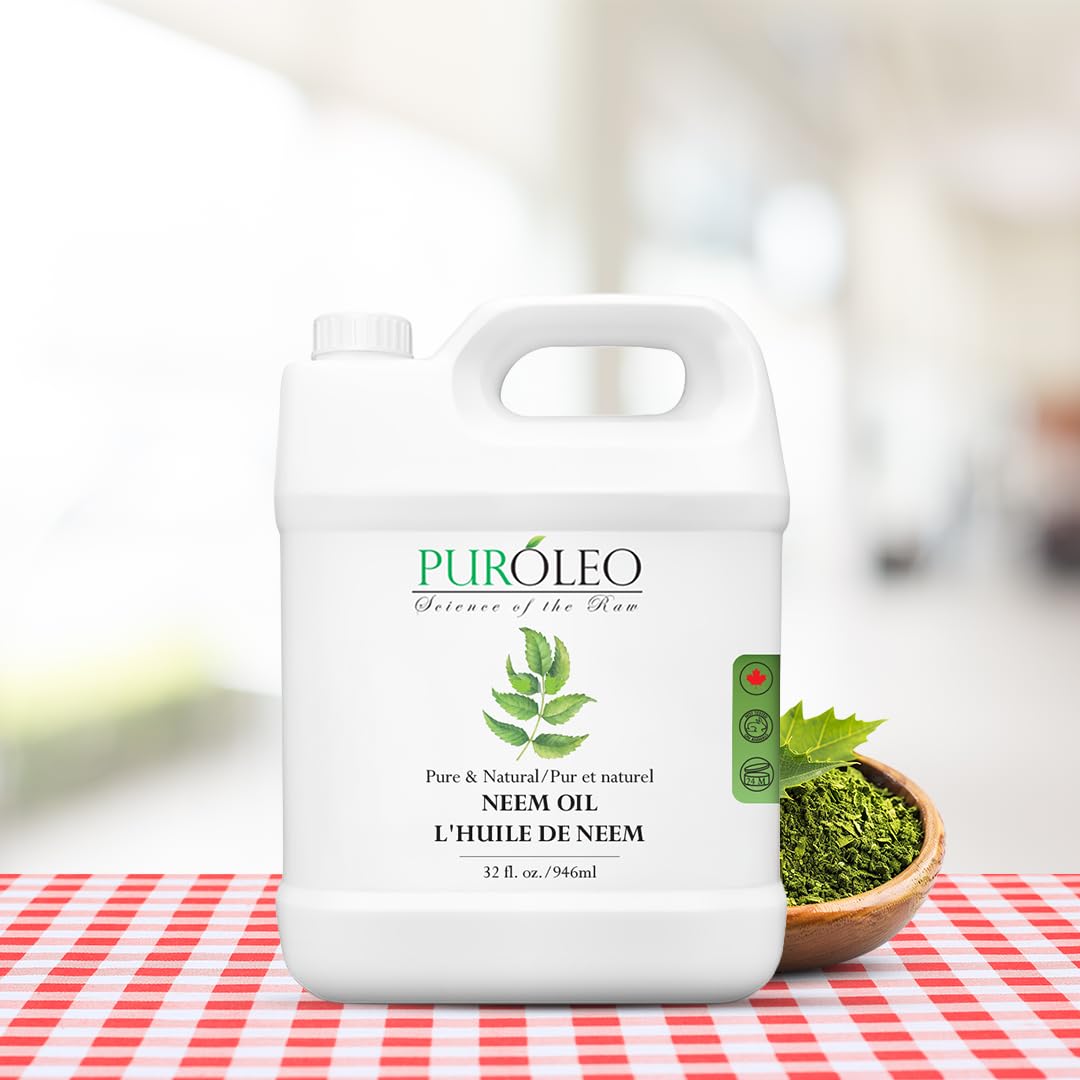 PUROLEO NEEM Oil 32 Fl Oz/946 ML (Packed In Canada) Pure and Natural Neem Oil for Multipurpose Use | Neem Oil extracted from NEEM Plante Chemical free Neem Oil Spray 🍁 All In One Marketplace Canada