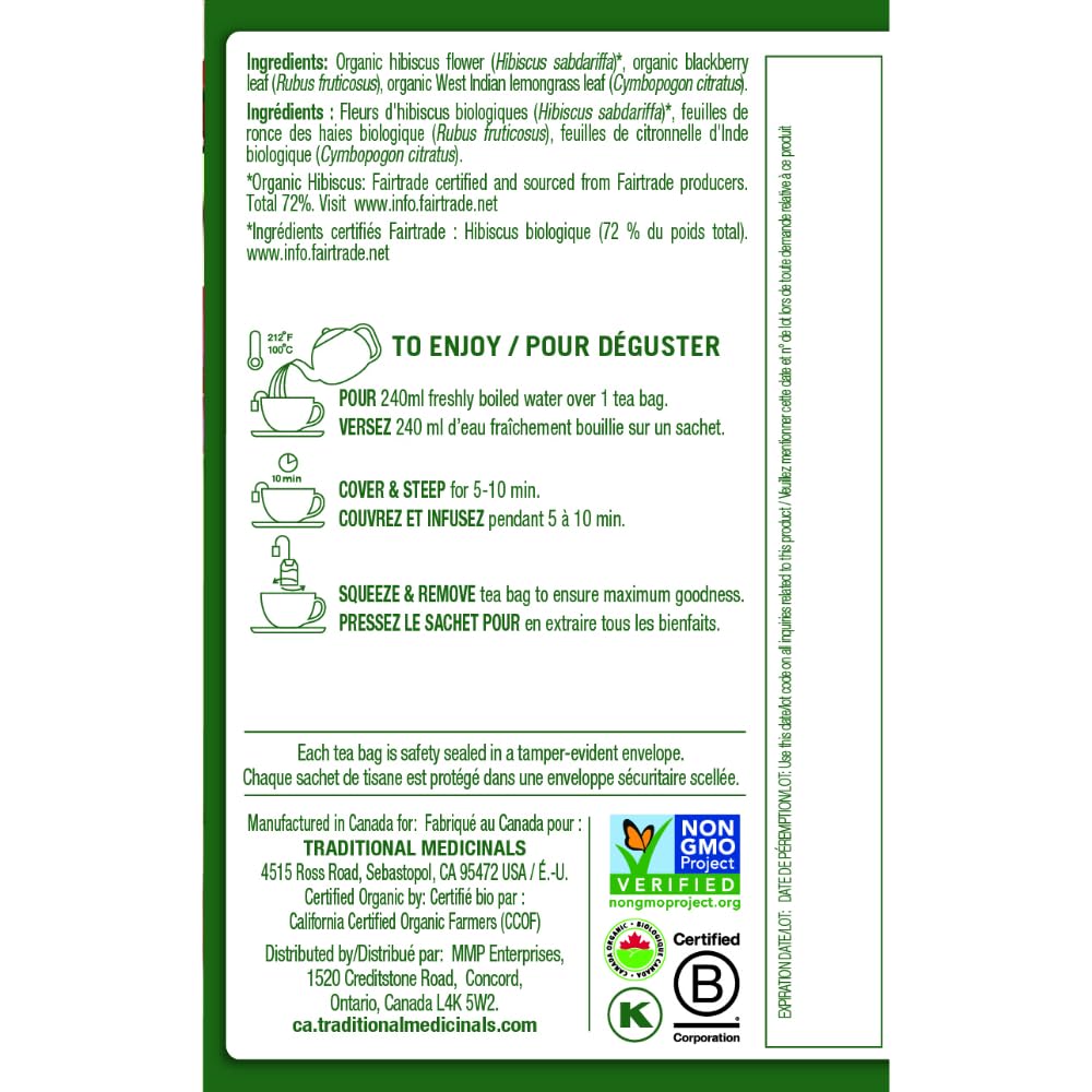 Traditional Medicinals - Organic Hibiscus Herbal Tea (Pack of 6) - Fair Trade Ingredients - Tart, Tangy and Fruity - 96 Tea Bags Total 🍁 All In One Marketplace Canada